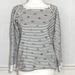 Coastal Preppy, Nautical Stripes with embroidered bees Top Women Sz S